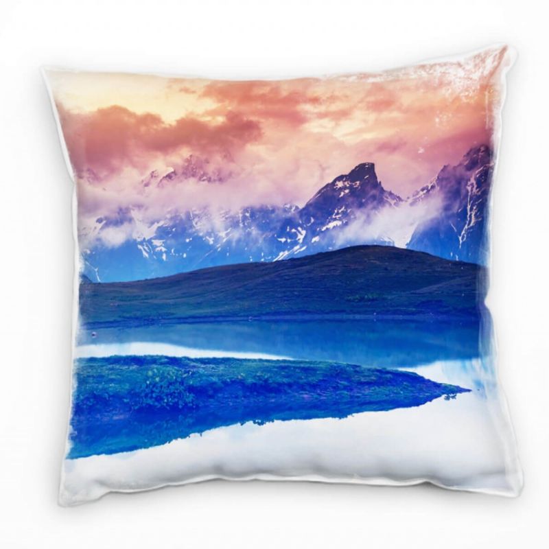 Seen, blau, orange, Berge, Wolken, Spiegelung Deko Kissen 40x40cm für Couch Sofa Lounge Zierkissen