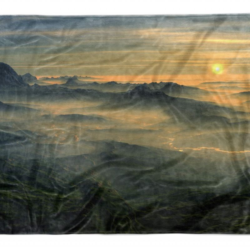 Handtuch Strandhandtuch Saunatuch Kuscheldecke mit Fotomotiv Berge Sonnenuntergang Friedl