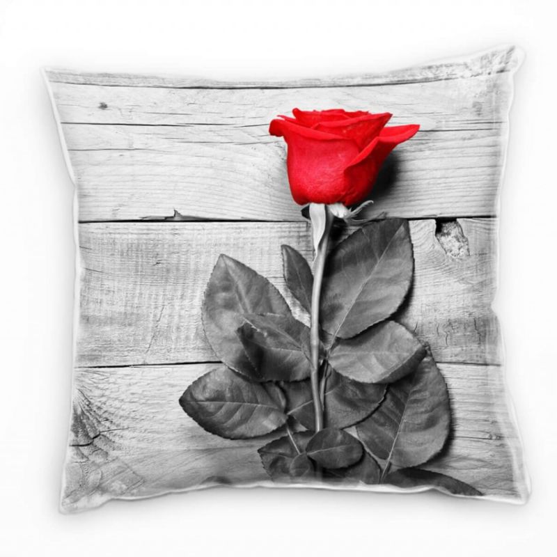 künstlerische Fotografie, rote Rose, grau, rot Deko Kissen 40x40cm für Couch Sofa Lounge Zierkissen