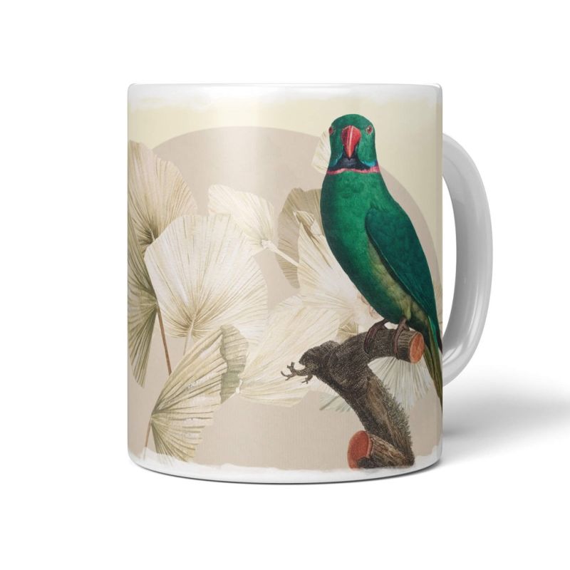 Dekorative Tasse mit schönem Vogel Motiv Wellensittich einzigartiges Design Pastelltöne Vintage