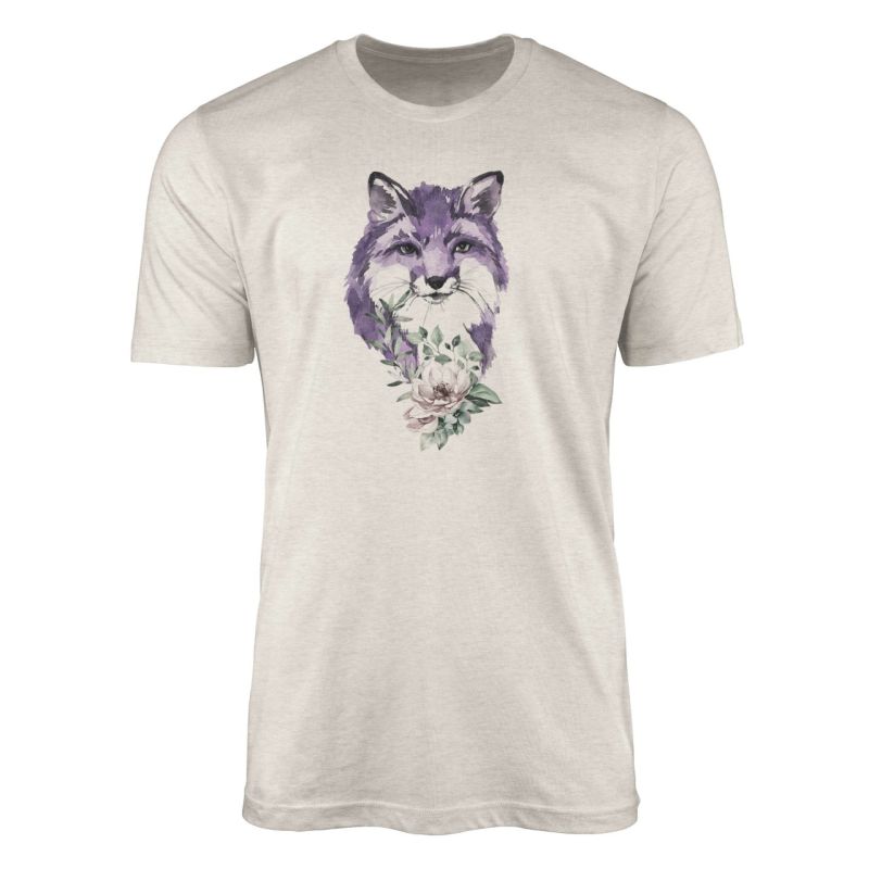 Herren Shirt 100% gekämmte Bio-Baumwolle T-Shirt  Aquarell Fuchs Blume Motiv Nachhaltig Ökomode aus