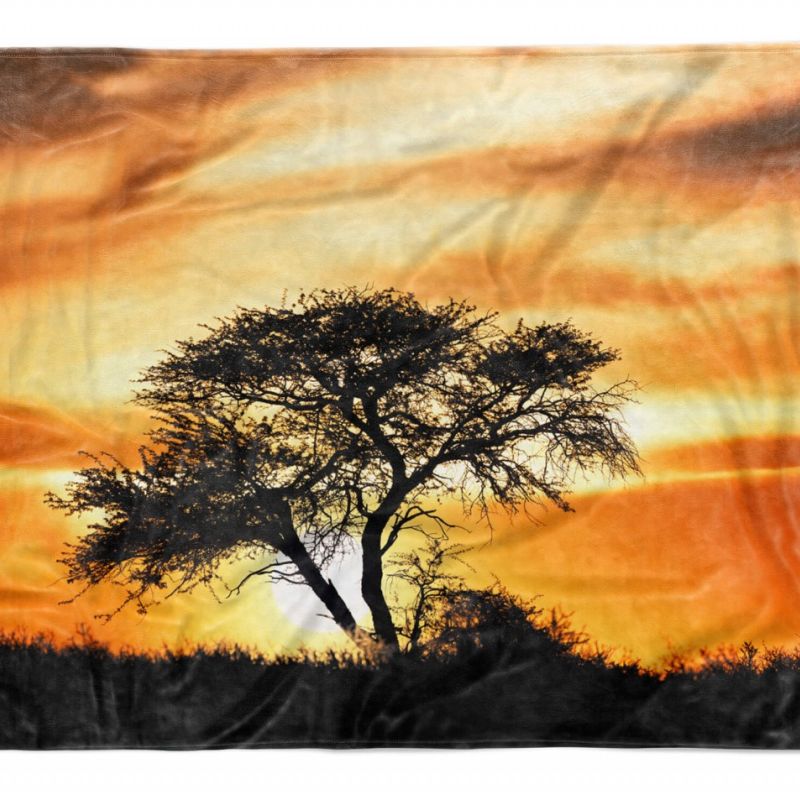 Handtuch Strandhandtuch Saunatuch Kuscheldecke  mit Fotomotiv Baum Afrika Sonnen