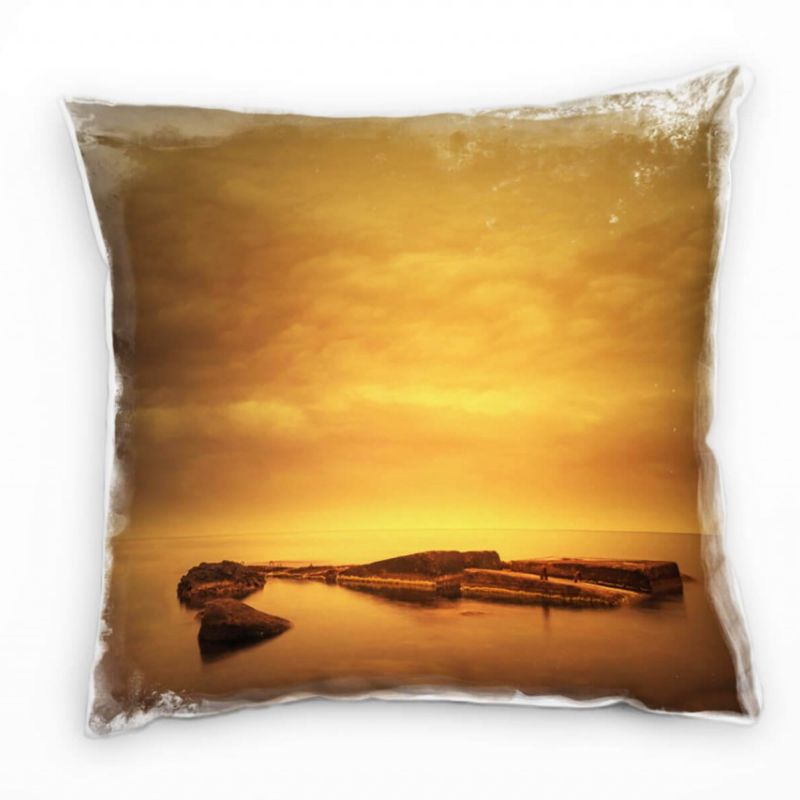 Strand und Meer, Inseln, Berge, Sonnenstrahlen, orange Deko Kissen 40x40cm für Couch Sofa Lounge Zie