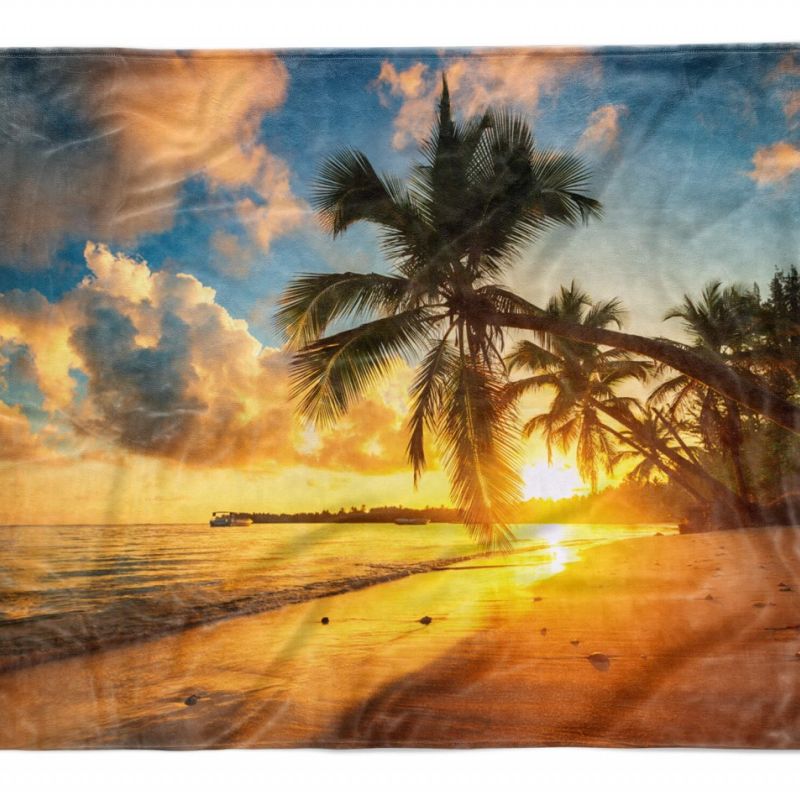 Handtuch Strandhandtuch Saunatuch Kuscheldecke  mit Fotomotiv Traumstrand Palmen