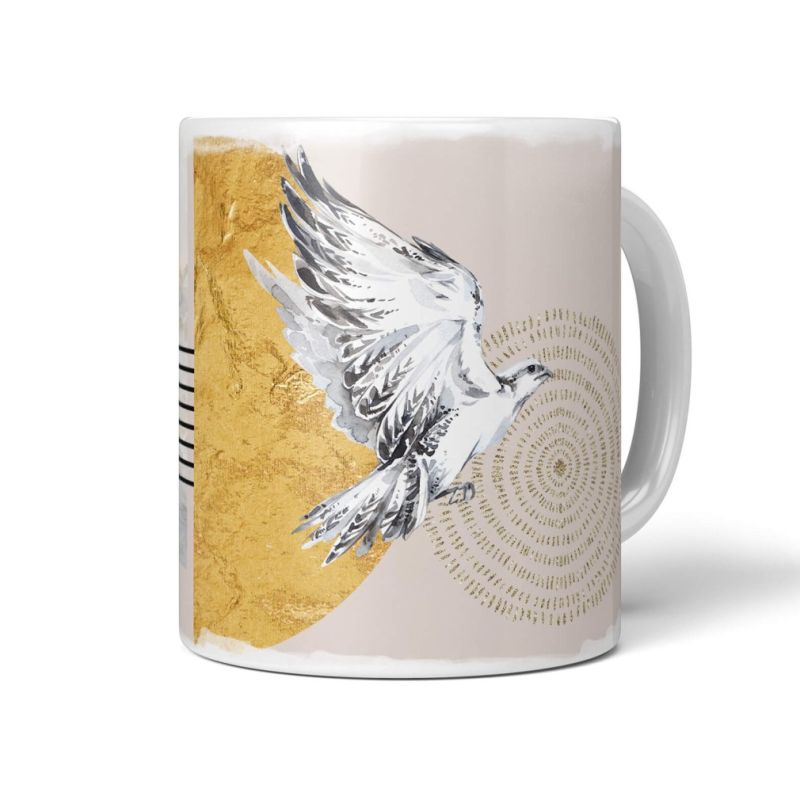 Dekorative Tasse mit schönem Vogel Motiv Falke Flügel Fliegen schönem Design Gold Halbmond