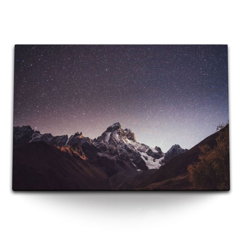 120x80cm Wandbild auf Leinwand Sternenhimmel Sterne Nachthimmel Berge Astrofotografie