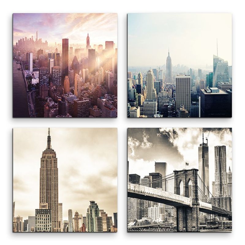 4 teiliges Leinwandbild je 30x30cm  –  New York Brooklyn Bridge Skyline