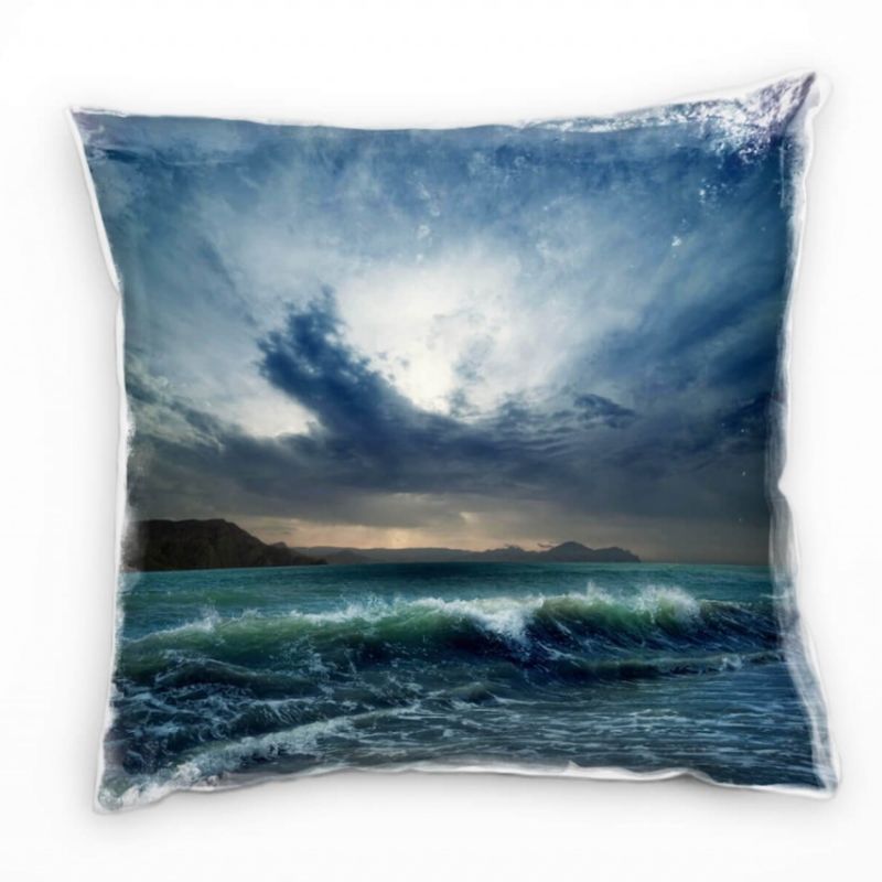 Strand und Meer, Sturm, dunkel, blau, schwarz Deko Kissen 40x40cm für Couch Sofa Lounge Zierkissen