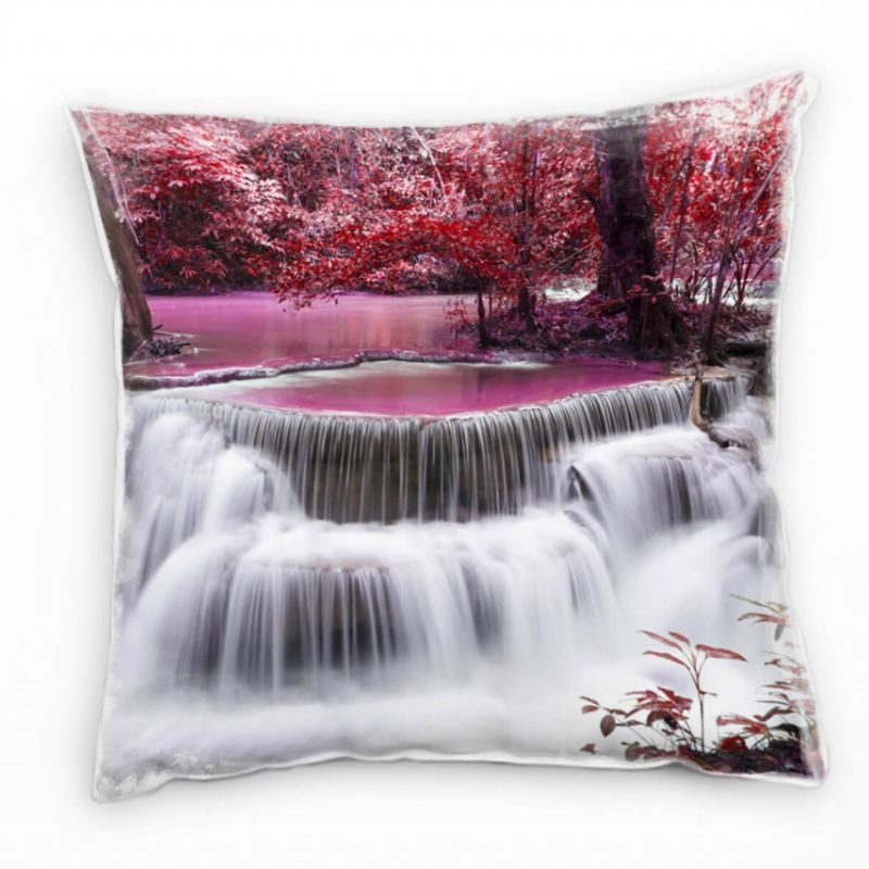 Landschaften, pink, Wasserfälle, rot, weiß Deko Kissen 40x40cm für Couch Sofa Lounge Zierkissen