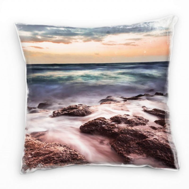 Strand und Meer, Brandung, orange, blau Deko Kissen 40x40cm für Couch Sofa Lounge Zierkissen