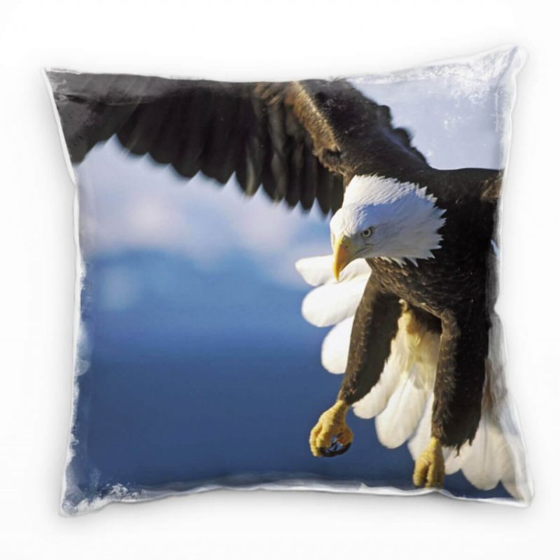 Tiere, Weißkopfseeadler, blau, braun, weiß Deko Kissen 40x40cm für Couch Sofa Lounge Zierkissen