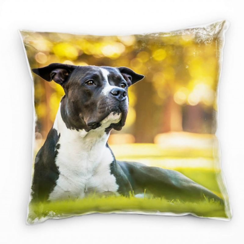 Tiere, Hund, liegender Terrier, grün, braun, weiß Deko Kissen 40x40cm für Couch Sofa Lounge Zierkiss