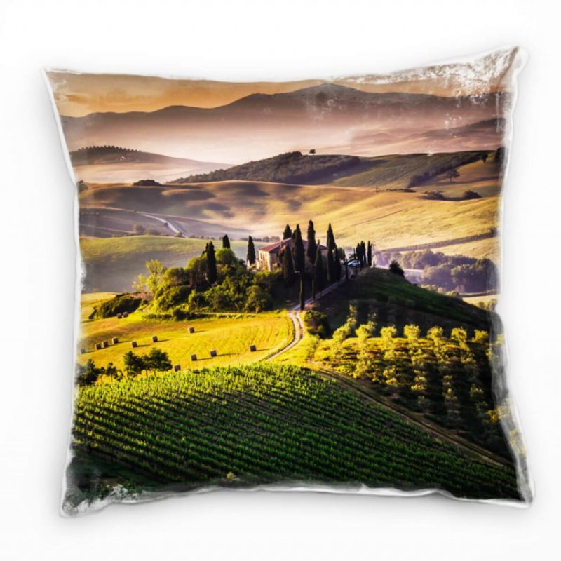 Landschaft, grün, braun, Italien, Hügel Deko Kissen 40x40cm für Couch Sofa Lounge Zierkissen