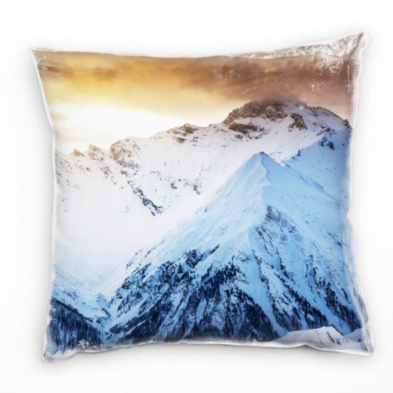 Winter, weiß, orange, Schnee, Berge, Sonnenaufgang  Deko Kissen 40x40cm für Couch Sofa Lounge Zierki