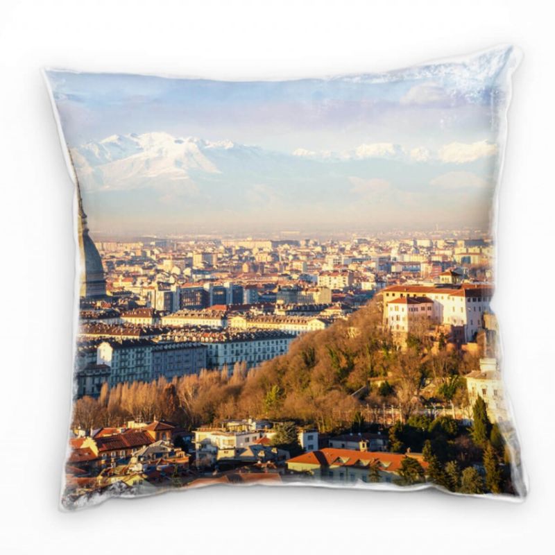 City, Turin, Alpen, Sonnenschein, braun, blau Deko Kissen 40x40cm für Couch Sofa Lounge Zierkissen