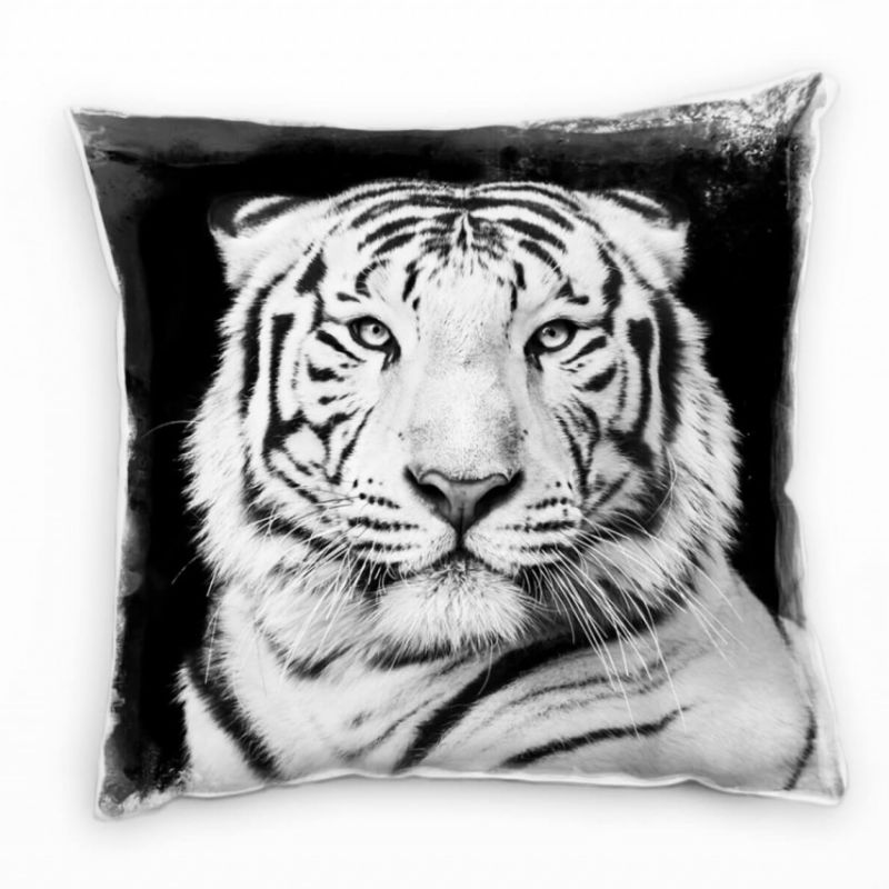 Tiere, Tiger, Portrait, grau Deko Kissen 40x40cm für Couch Sofa Lounge Zierkissen