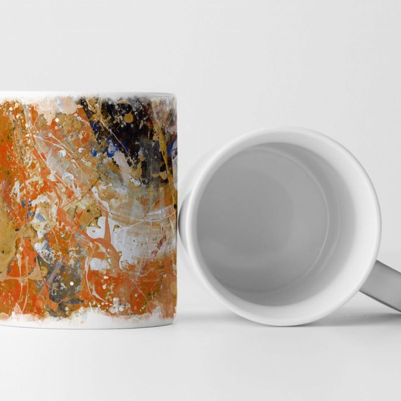 Tasse Geschenk orange-weiße Abstraktion + schwarz-dunkelblau