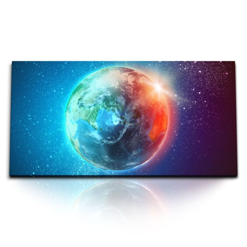 Kunstdruck Bilder 120x60cm Planet Erde Weltall Sterne blauer Planet