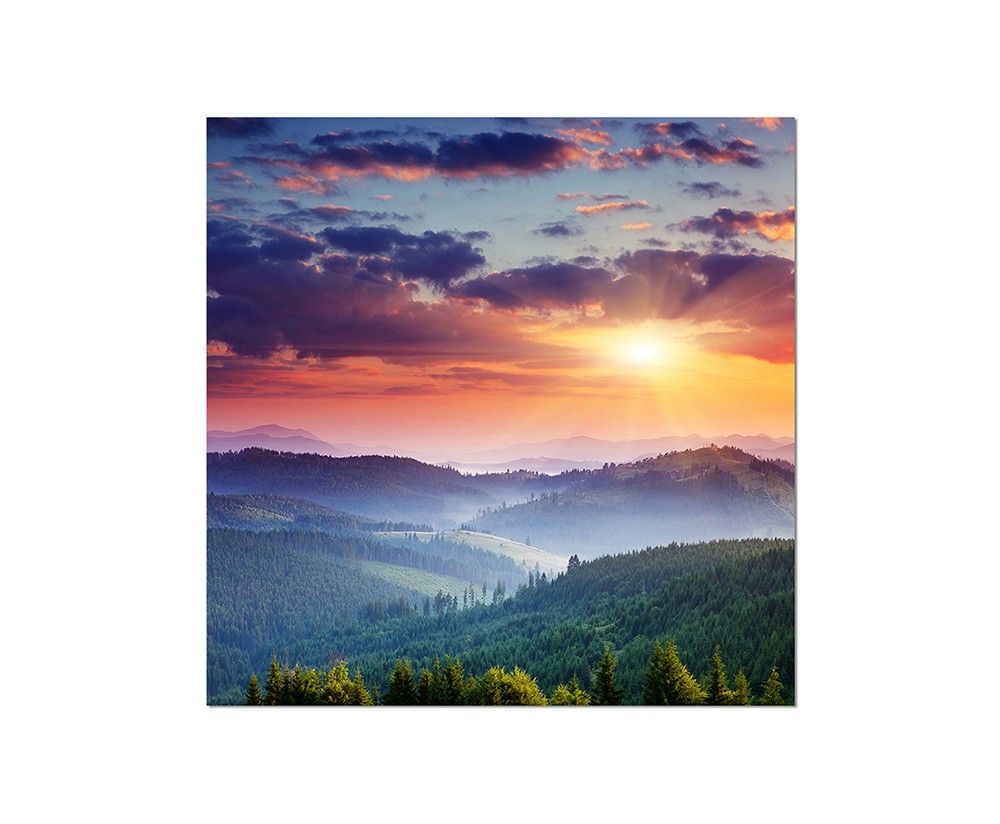 80x80cm – WANDBILD  Landschaft Berge Wiese Abendsonne ‚