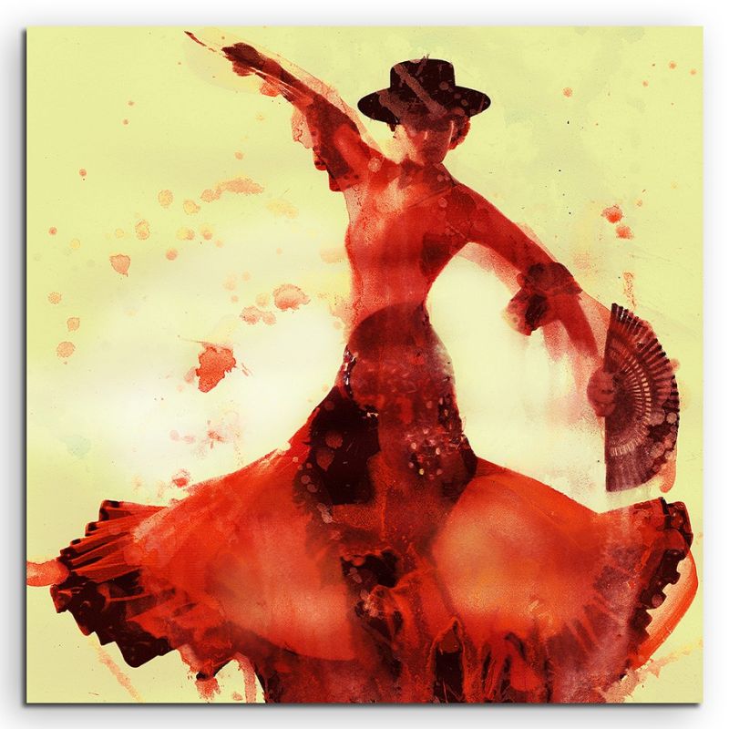 Flamenco Dancer 60x60cm  Aquarell Art Leinwandbild