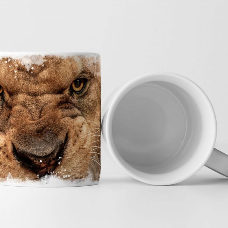 Tasse Geschenk Tierfotografie – Brüllender Löwenkopf mit Zähnen