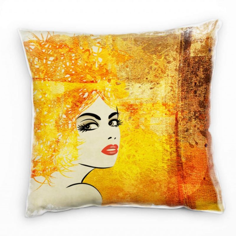 Abstrakt, gelb, orange, rot, Frauengesicht, gemalt Deko Kissen 40x40cm für Couch Sofa Lounge Zierkis