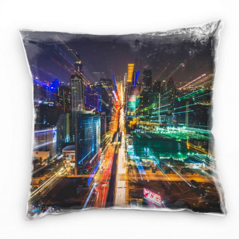 City, Bangkok, Thailand, Nacht Licht, unscharf, bunt Deko Kissen 40x40cm für Couch Sofa Lounge Zierk