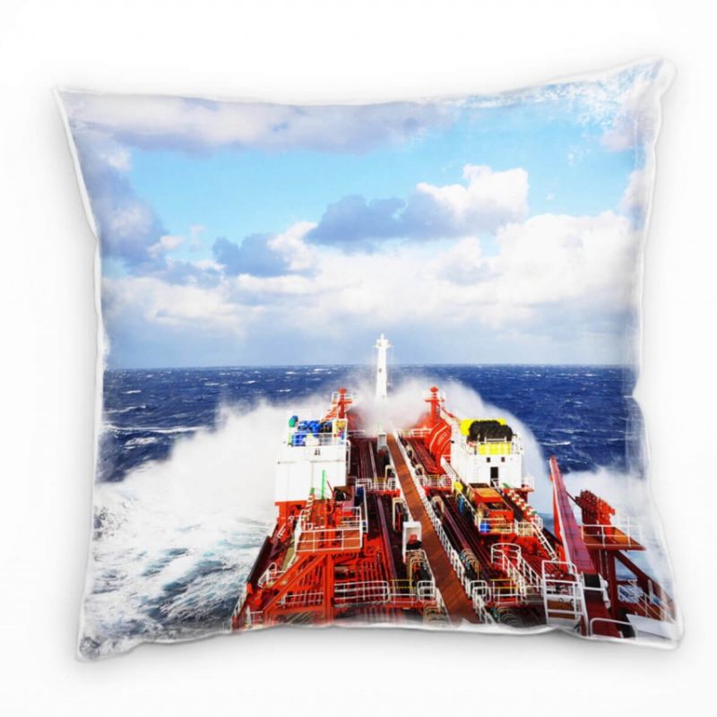 Meer, blau, rot, Wellen, Frachtschiff Deko Kissen 40x40cm für Couch Sofa Lounge Zierkissen