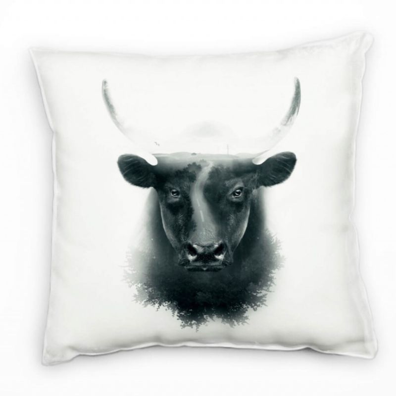 Tiere, Abstrakt, Bulle, Straße, Wald, grau Deko Kissen 40x40cm für Couch Sofa Lounge Zierkissen