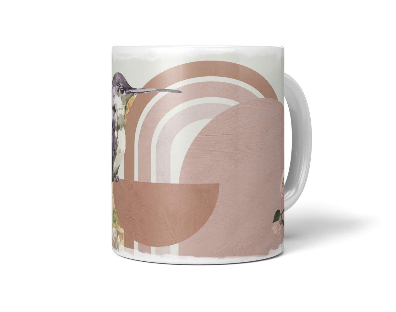 Dekorative Tasse mit schönem Vogel Motiv Bienenelfe Blumen Blüten Vintage Design Pastelltöne