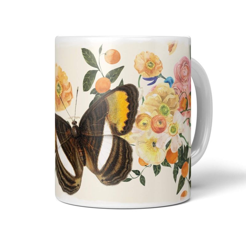 Dekorative Tasse mit schönem Motiv Schmetterling Frühling Blumen Farbenfroh Vintage