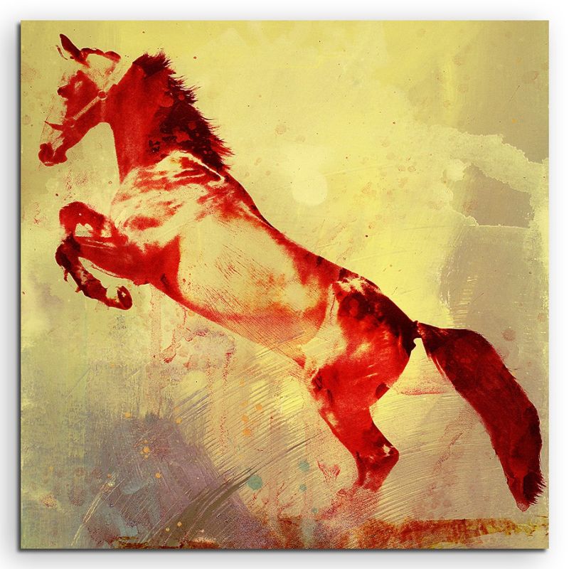 Horse on Hind Legs 60x60cm  Aquarell Art Leinwandbild