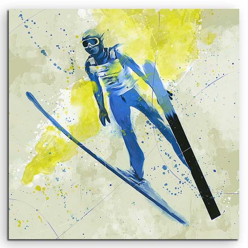 Ski Weitsprung 60x60cm SPORTBILDER Paul Sinus Art Splash Art Wandbild Aquarell Art