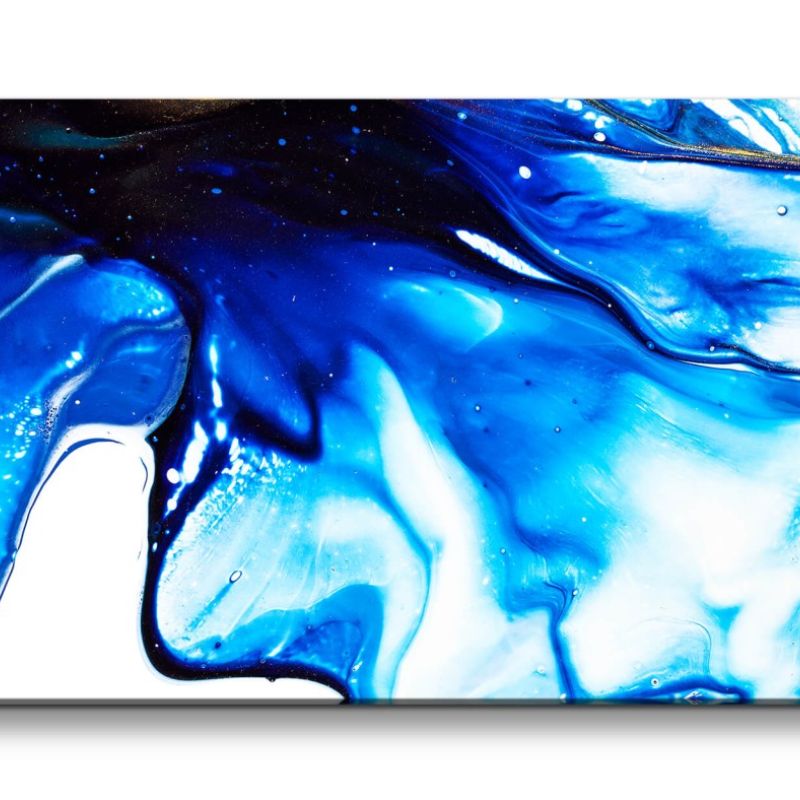 Leinwandbild 120x60cm Blaue Farbe Fließend Acrylic Fluid Dekorativ Schön