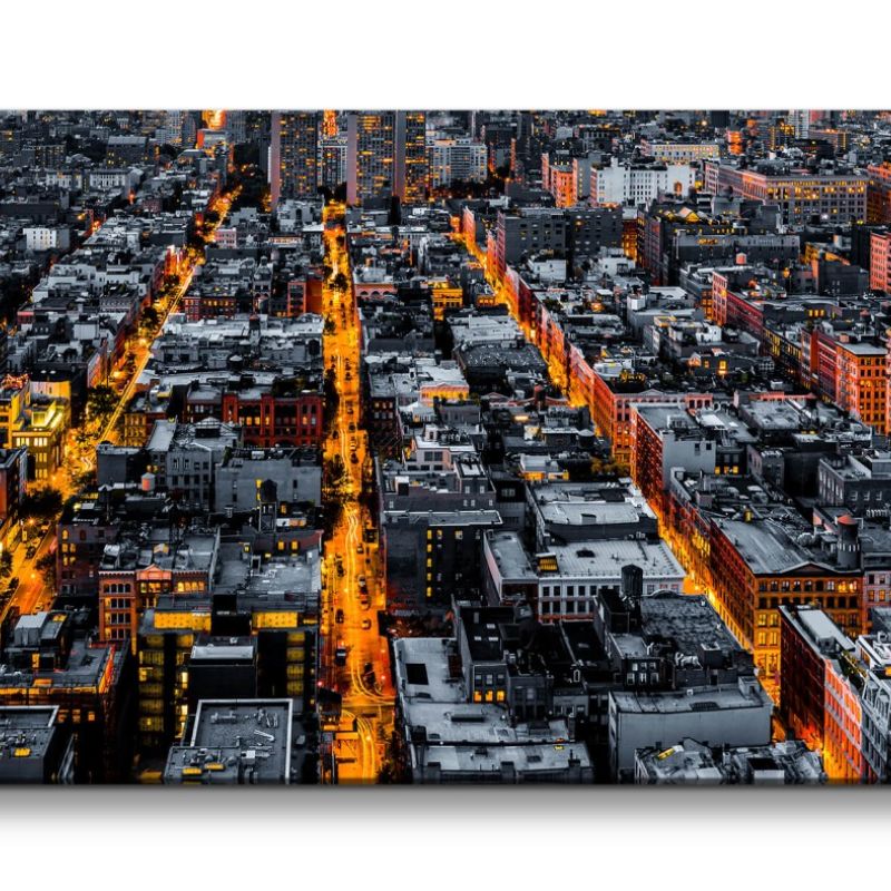 Leinwandbild 120x60cm New York von Oben Großstadt Nacht Straßen Hochhäuser