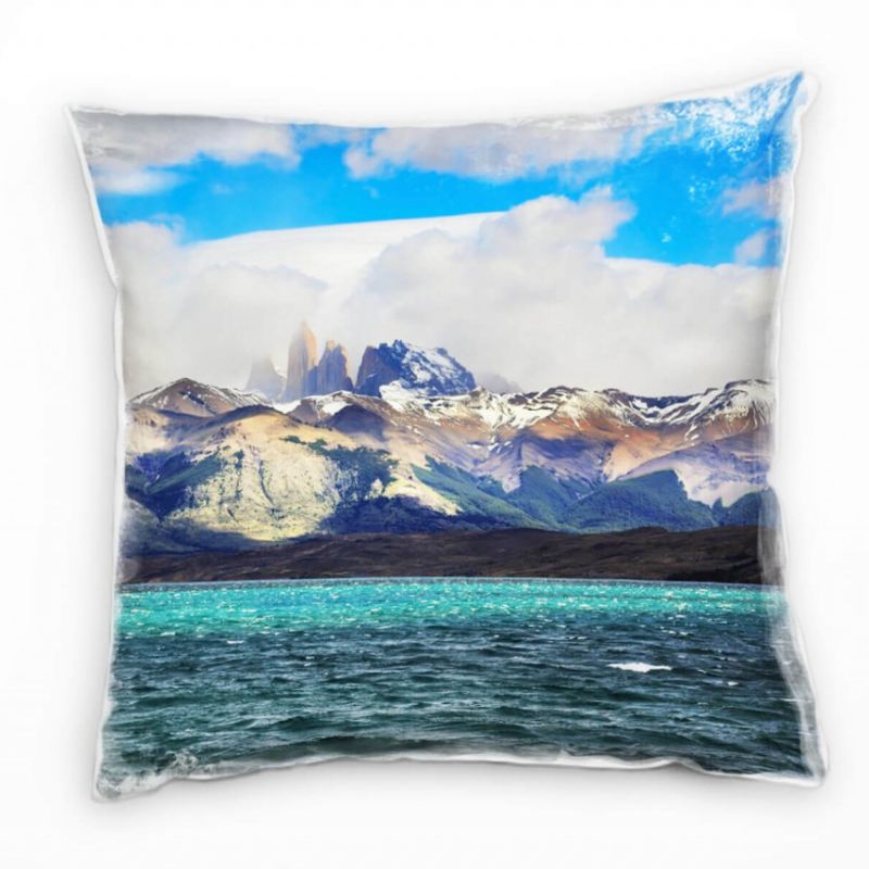 Landschaften, Seen, Berg, Schnee, Wolken Deko Kissen 40x40cm für Couch Sofa Lounge Zierkissen