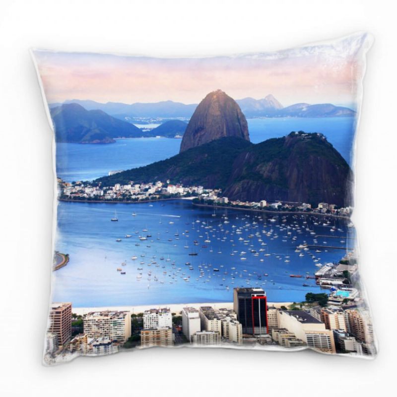 City, blau, braun, Rio de Janeiro, Brasilien, Zuckerhut  Deko Kissen 40x40cm für Couch Sofa Lounge Z