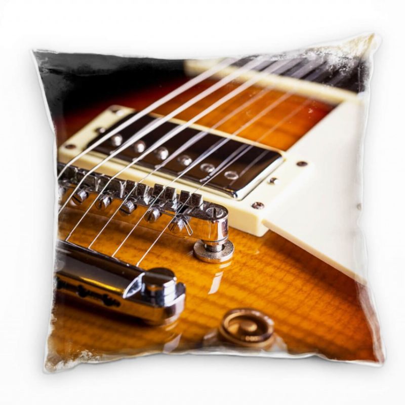 Macro, Gitarre, Musik, braun, weiß, silber Deko Kissen 40x40cm für Couch Sofa Lounge Zierkissen