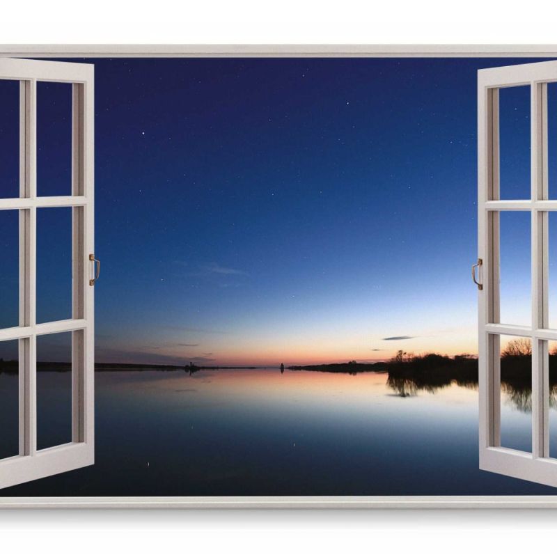 Wandbild 120x80cm Fensterbild See bei Nacht Natur Sterne Sternenhimmel