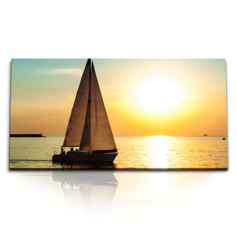 Kunstdruck Bilder 120x60cm Segelboot Segeln Sonnenuntergang Abendrot Meer