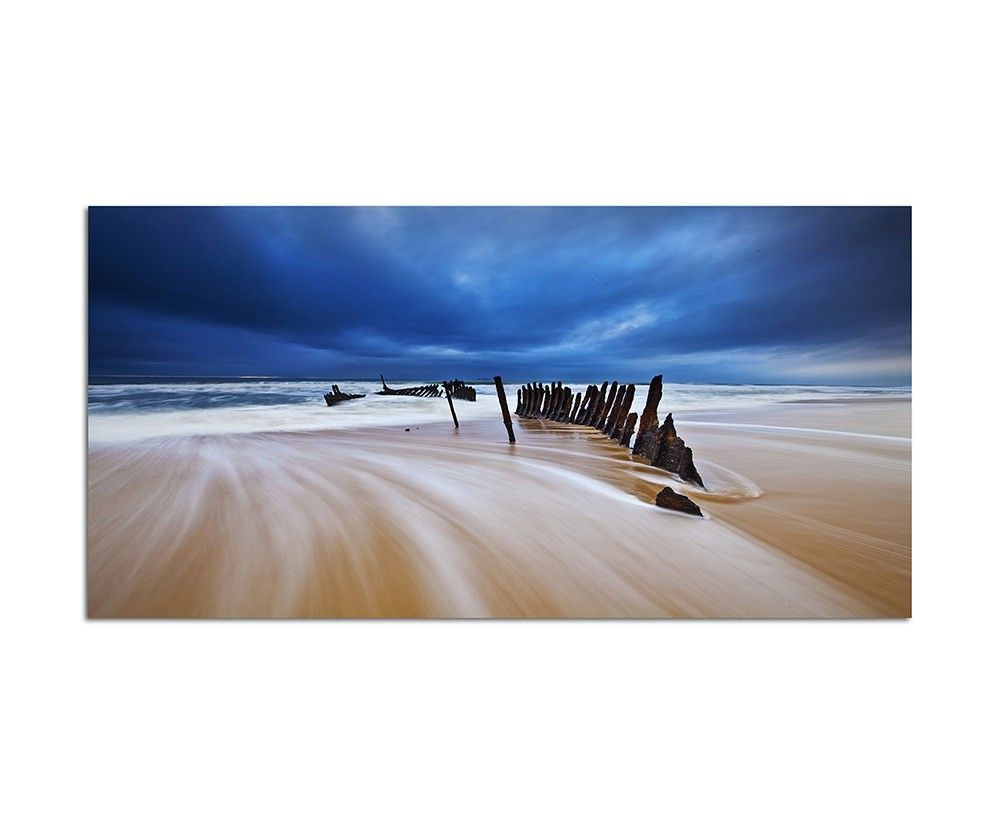 120x80cm Schiffswrack Meer Strand Himmel