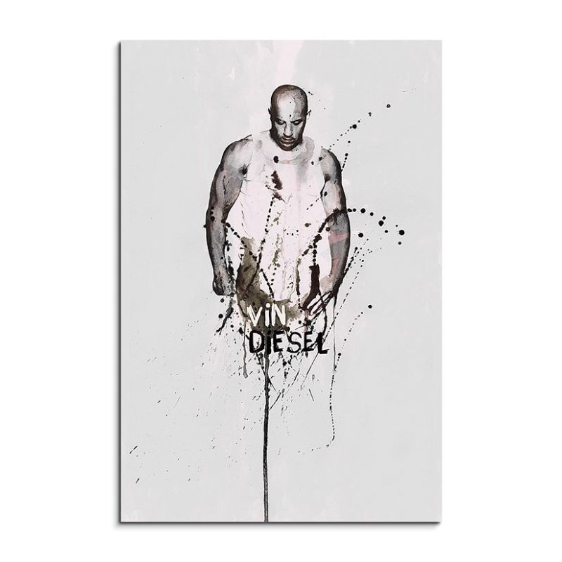 Vin Diesel 90x60cm Aquarell Art Wandbild auf Leinwand fertig gerahmt Original Sinus Art