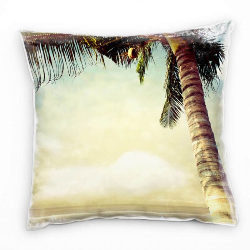 Strand und Meer, gelb, blau, grün, Palme Deko Kissen 40x40cm für Couch Sofa Lounge Zierkissen