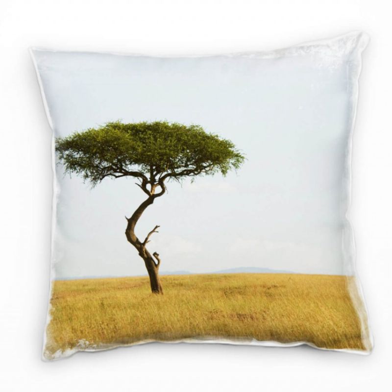 Landschaft, gelb, blau, grün, Savanne, Afrika Deko Kissen 40x40cm für Couch Sofa Lounge Zierkissen