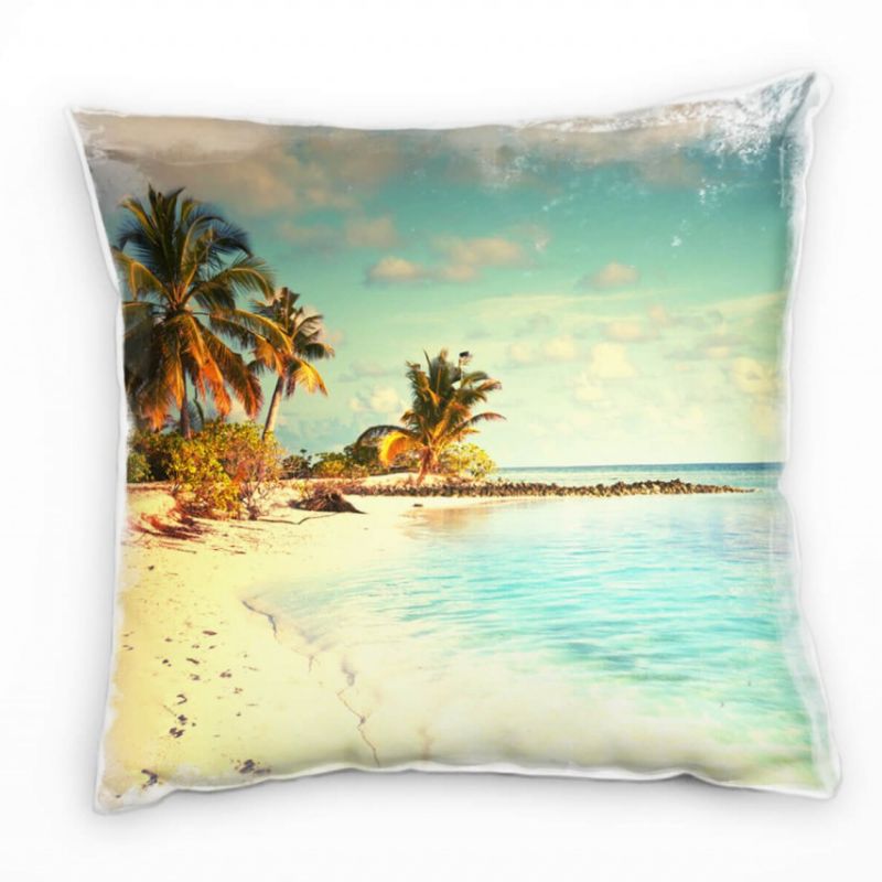 Strand und Meer, beige, türkis, tropische Insel Deko Kissen 40x40cm für Couch Sofa Lounge Zierkissen