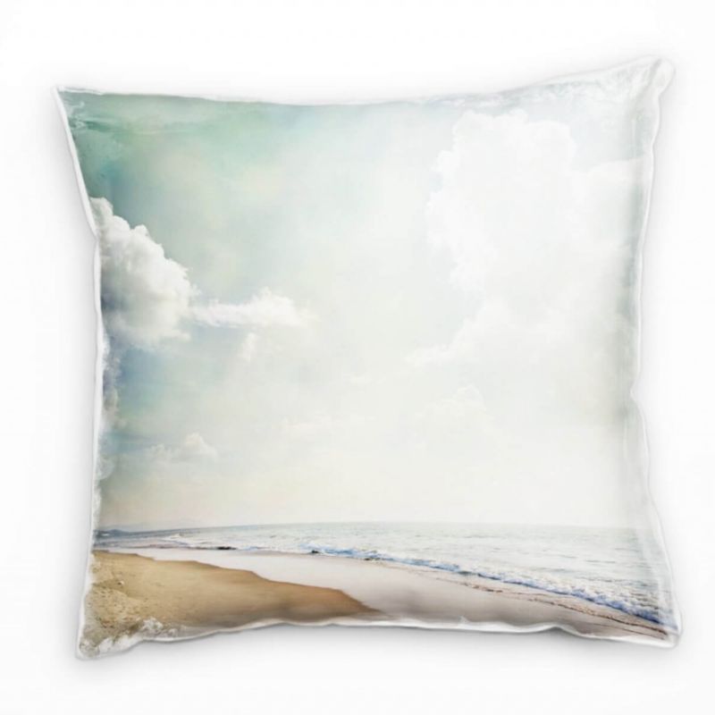 Strand und Meer, beige, blau, Wolken, Wellen, Sand Deko Kissen 40x40cm für Couch Sofa Lounge Zierkis