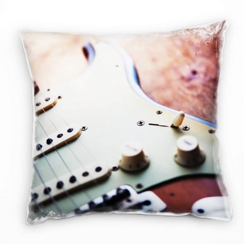 Gitarre, künstlerische Fotografie, braun, weiß, schwarz Deko Kissen 40x40cm für Couch Sofa Lounge Zi