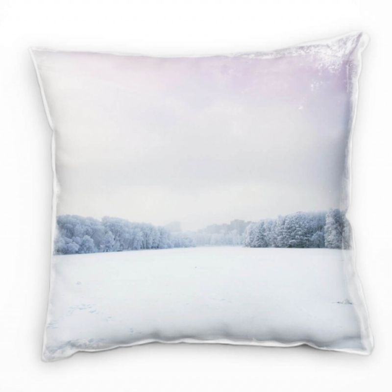 Wiese, Schnee, Wald bunter Himmel, weiß Deko Kissen 40x40cm für Couch Sofa Lounge Zierkissen