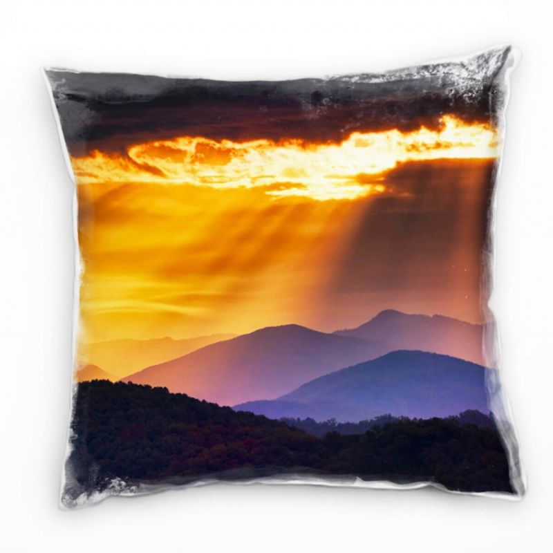 Landschaft, orange, schwarz, Sonnenstrahlen Deko Kissen 40x40cm für Couch Sofa Lounge Zierkissen