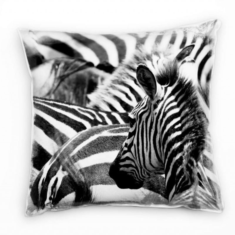 Tiere, schwarz, weiß, Zebras, Afrika, Detailaufnahme Deko Kissen 40x40cm für Couch Sofa Lounge Zierk